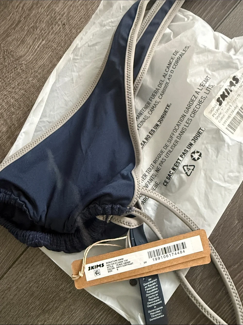 SKIMS Navy Triangle Bikini Top with Gray Trim